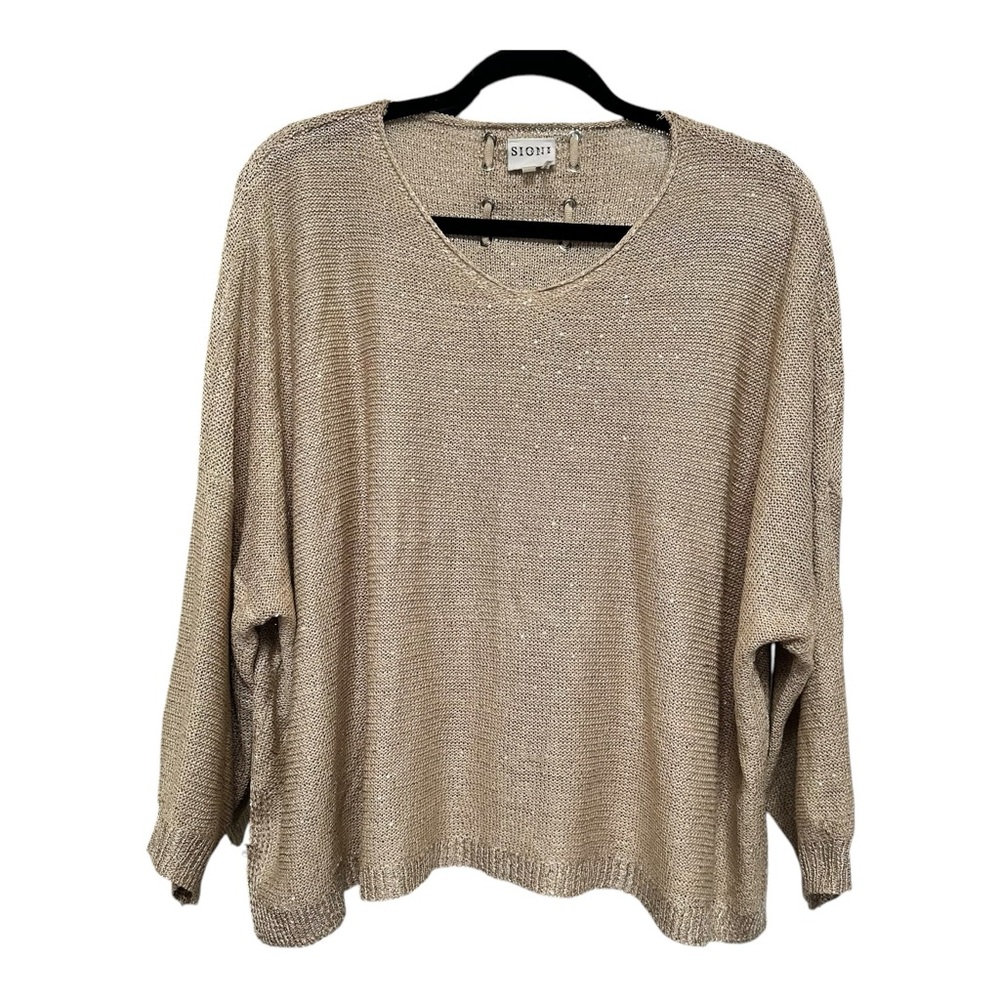 Sioni Studio Sparkle Knit Sweater S | Lace Back Metallic Gold Long Sleeve Top